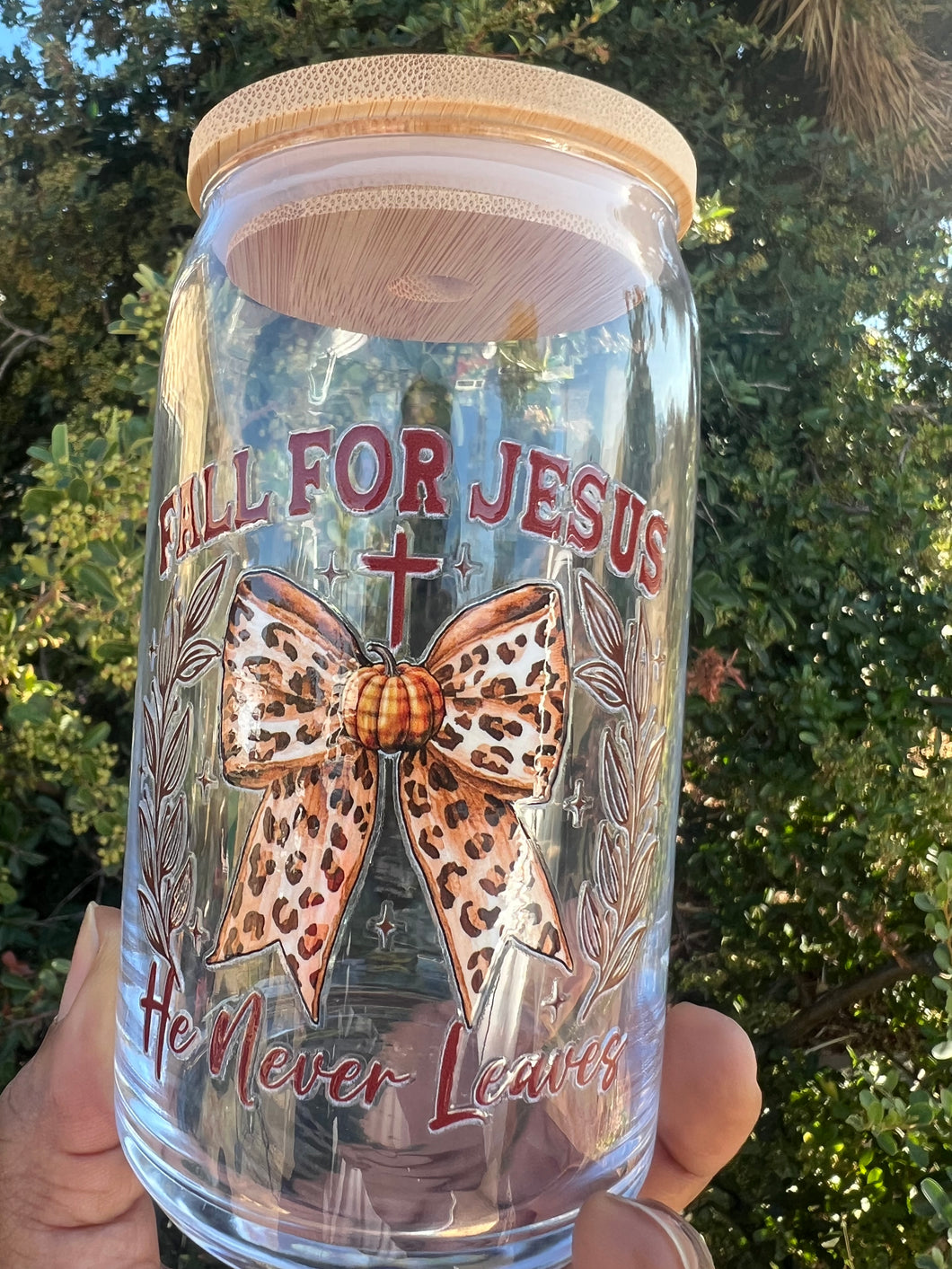 “Fall For Jesus” Seasonal Glass Can