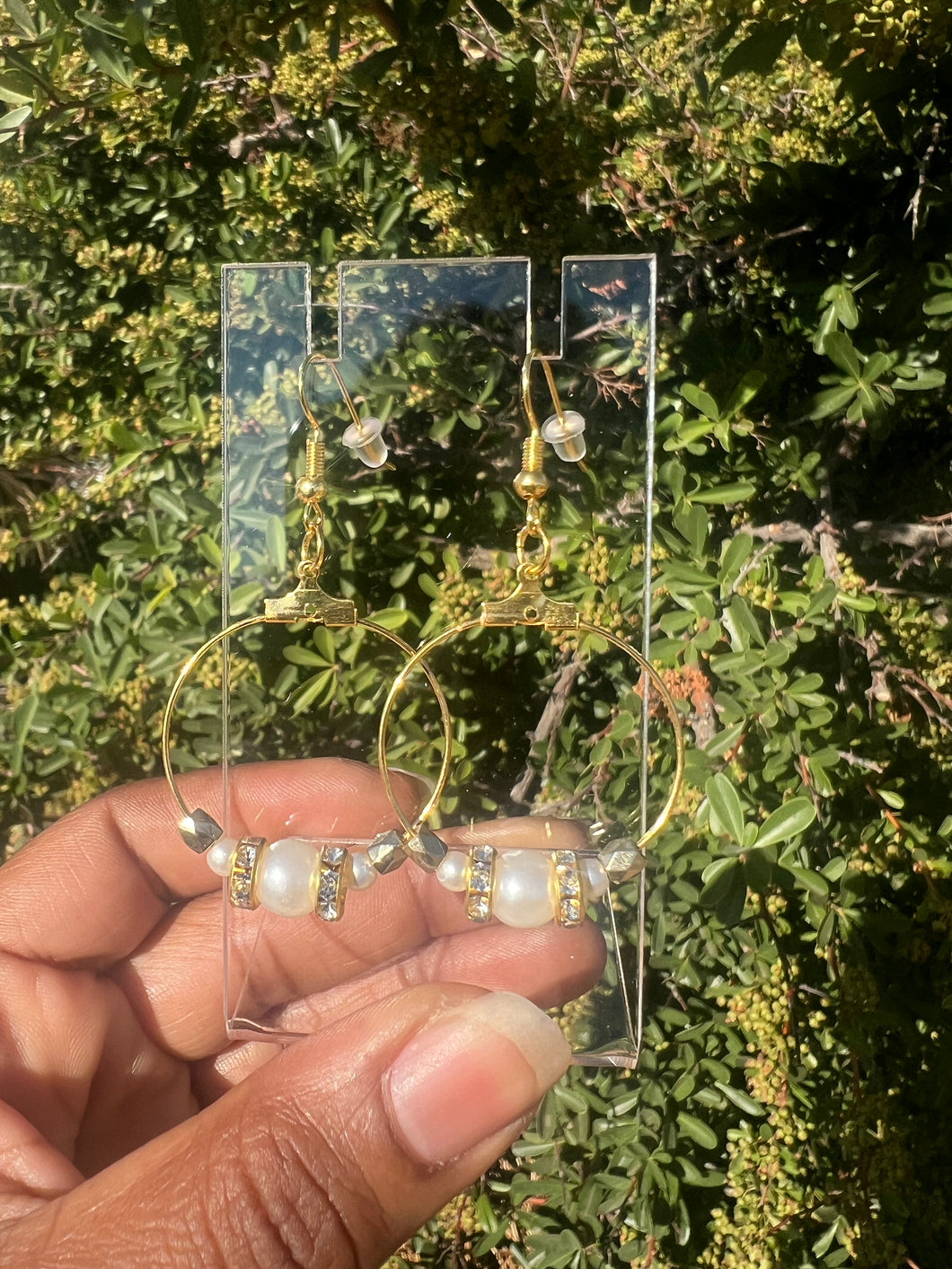 Gold pearl hoop earrings