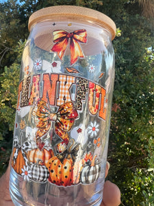 “Thankful” Seasonal Glass Can