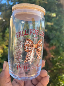 “Fall For Jesus” Seasonal Glass Can