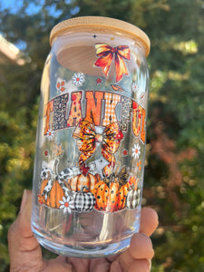 “Thankful” Seasonal Glass Can