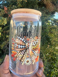 “Fall Thankful” Seasonal Glass Can