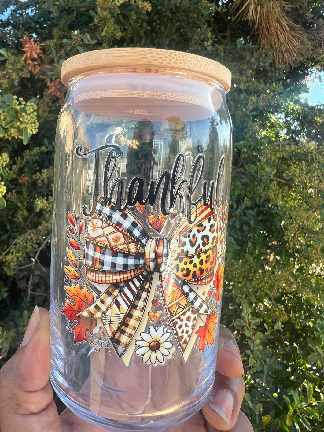 “Fall Thankful” Seasonal Glass Can