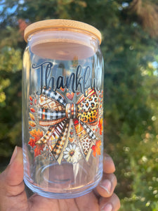 “Fall Thankful” Seasonal Glass Can